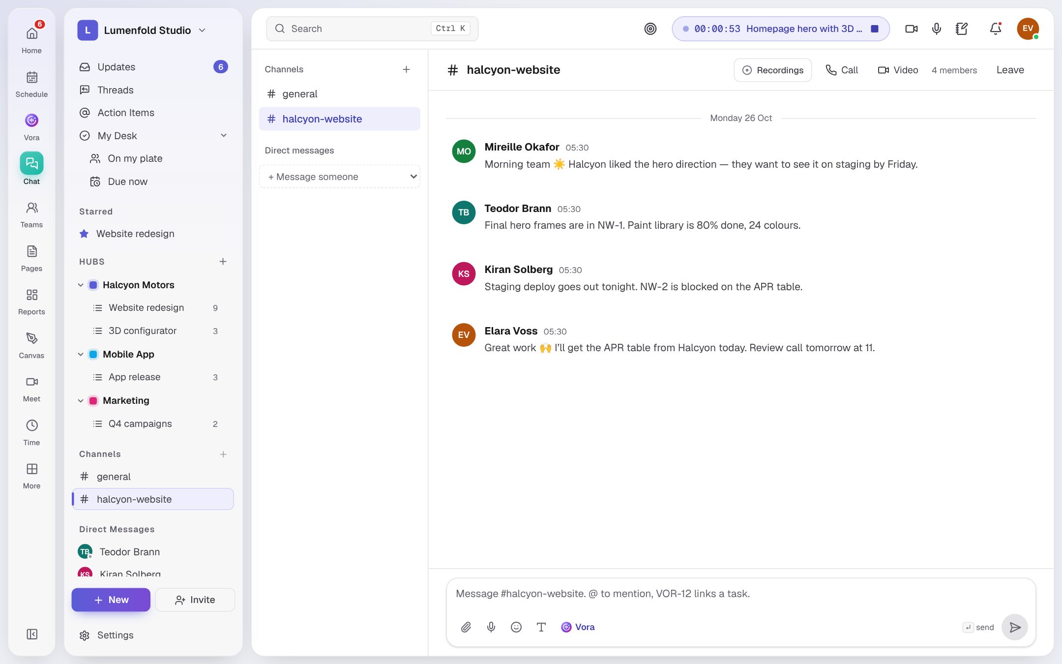 Team chat in a project channel