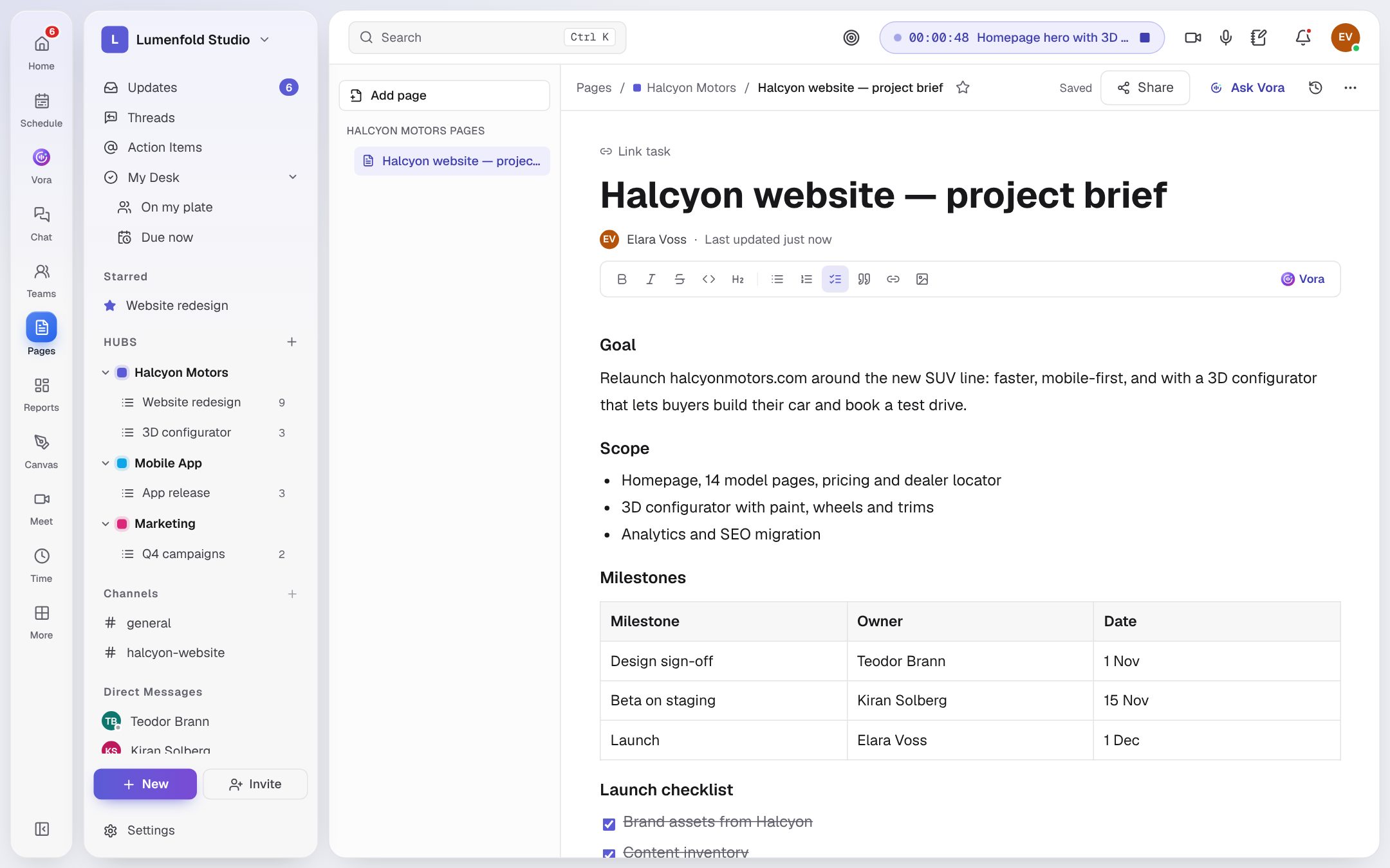A project brief page