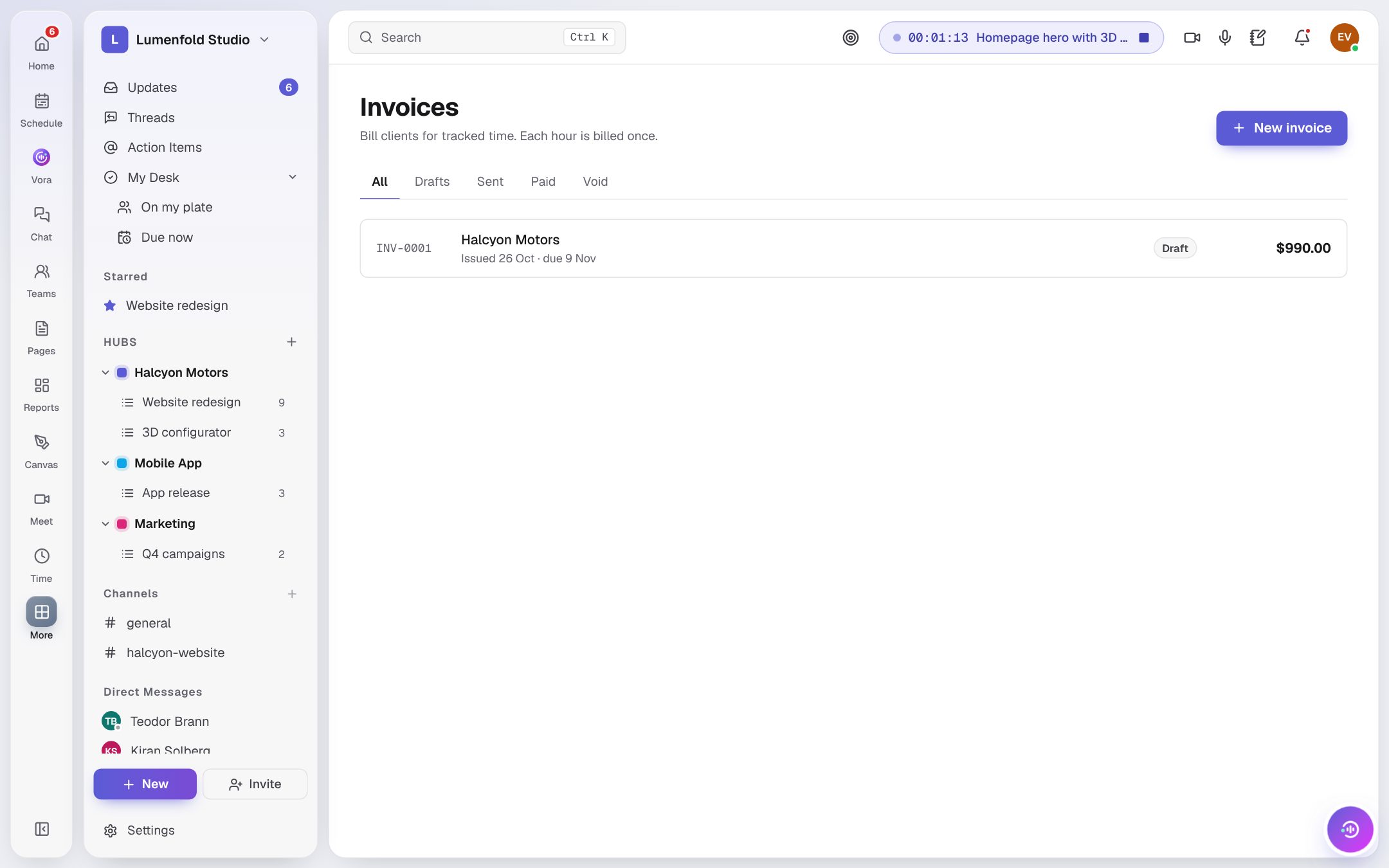Invoices created from tracked time